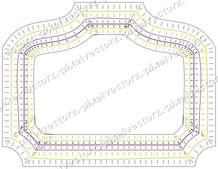 Decorative line art frame in dark magenta and lime with label plaque