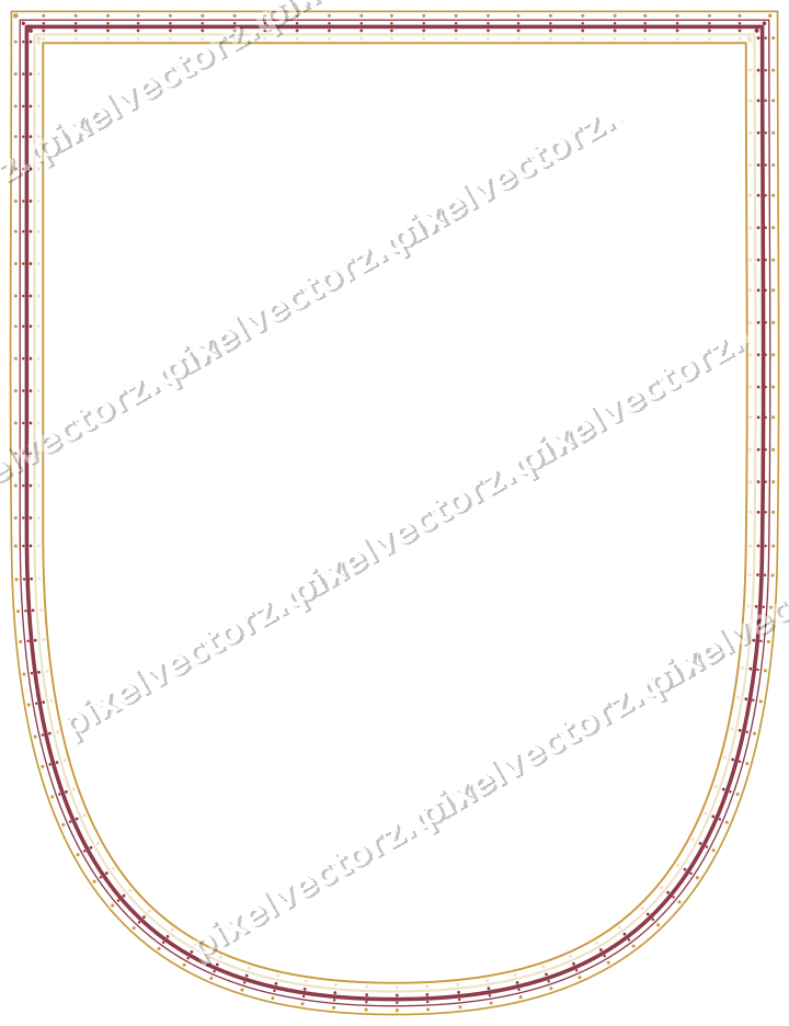 Decorative line art frame in dark pink and amber with shield