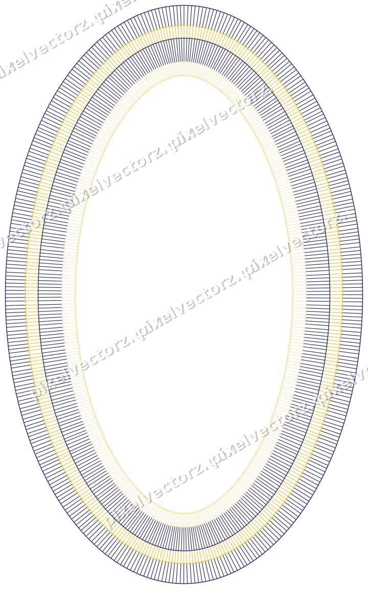 Decorative line art frame in dark blue and amber with oval