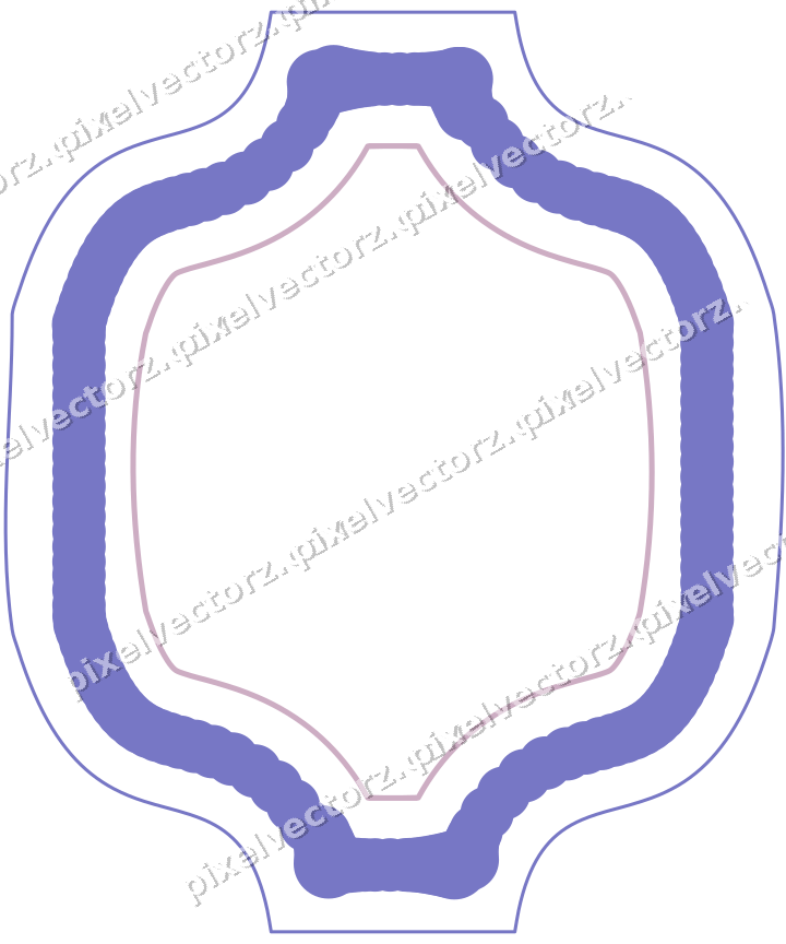 Decorative line art frame in purple and blue with label plaque