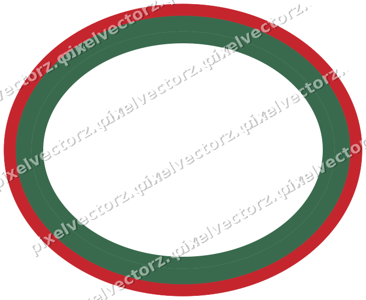 Decorative line art frame in dark green and red with oval