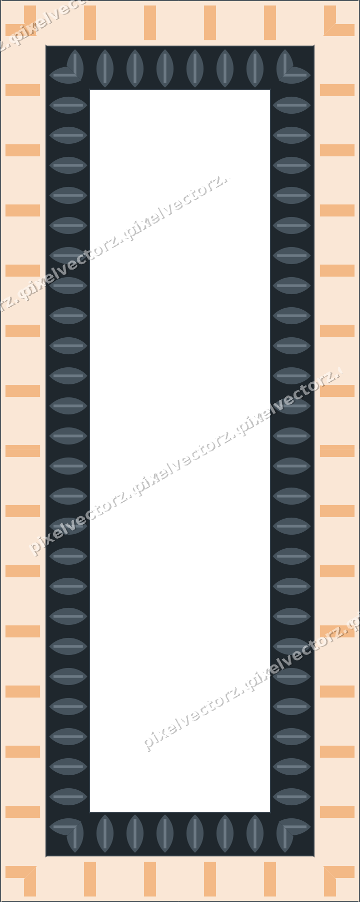 Decorative picture frame border in blue and orange with leaf moulding