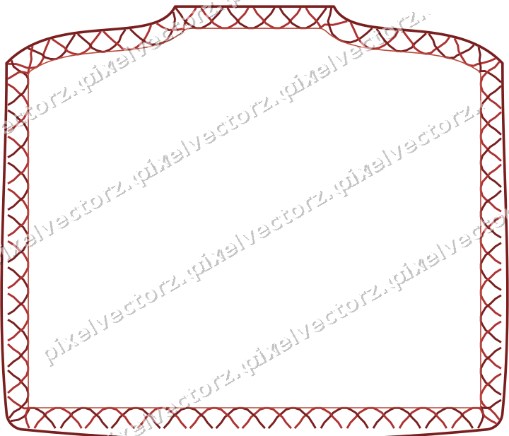 Decorative line art frame in dark red and dark green with label plaque
