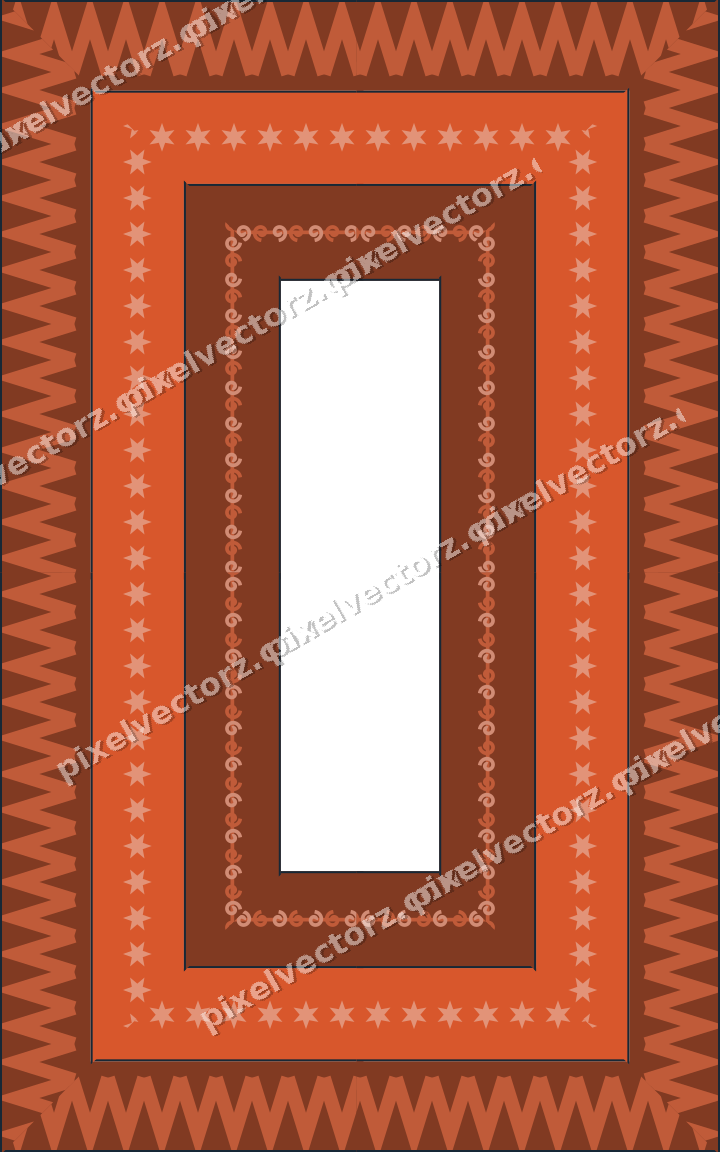 Decorative picture frame border in orange and cyan with spiral scroll