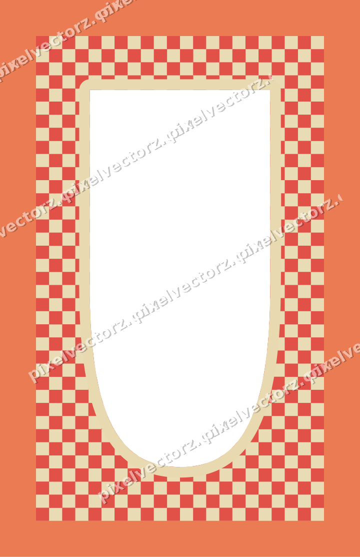 Decorative patterned mat frame in red and orange with checkerboard