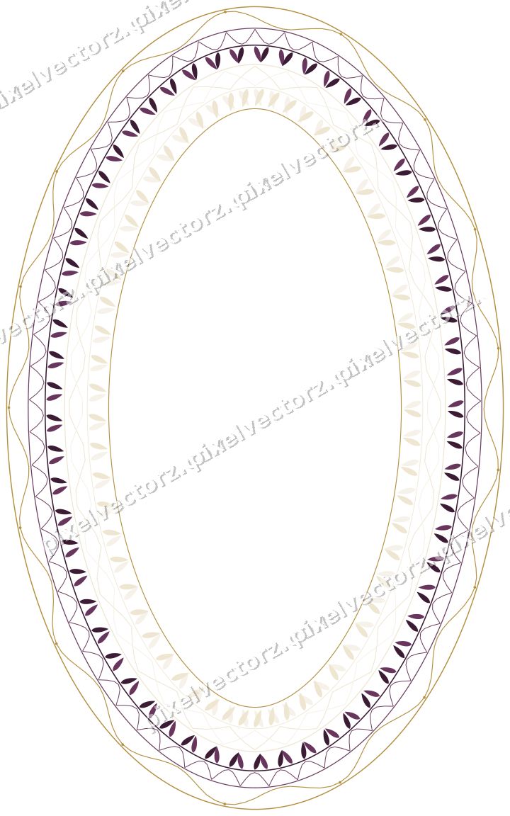 Decorative line art frame in dark magenta and amber with oval