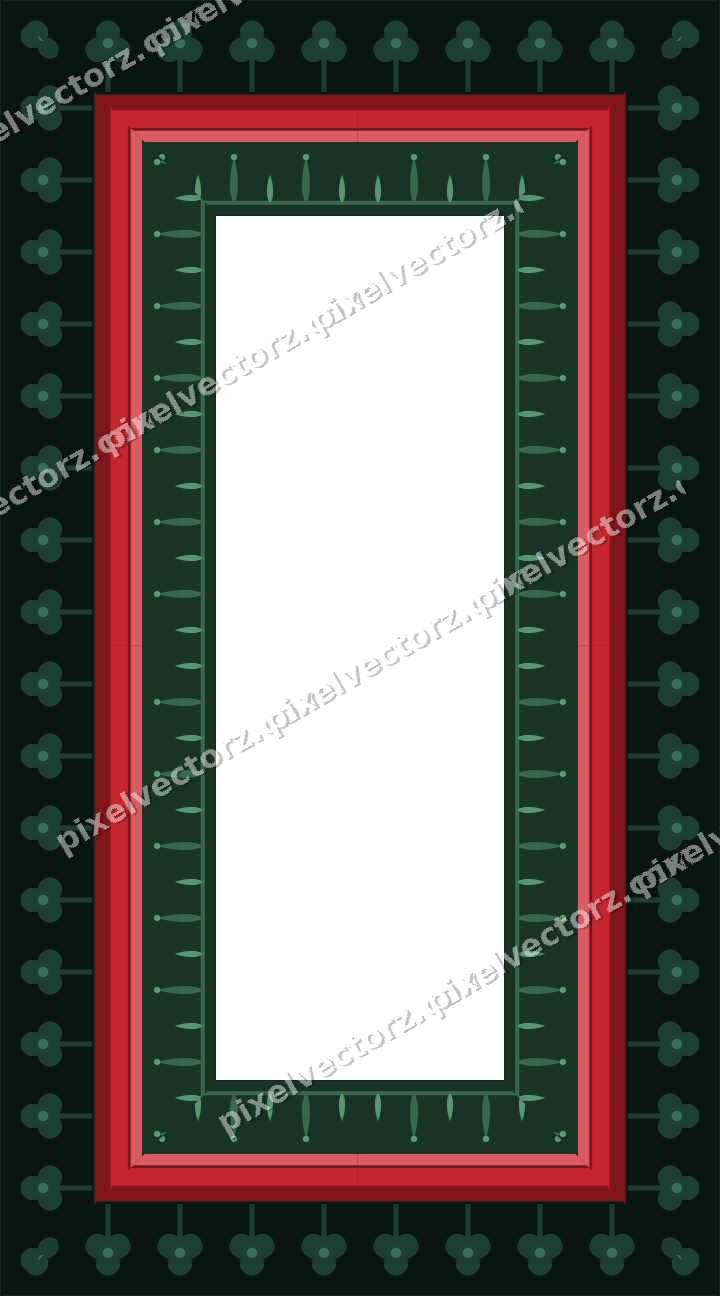 Decorative picture frame border in dark green with trefoil band