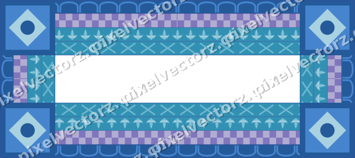 Decorative picture frame border in blue and cyan with arcade frieze