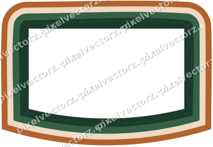 Decorative line art frame in dark green and orange with label plaque