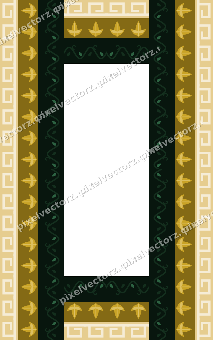 Decorative picture frame border in dark green and amber with greek key