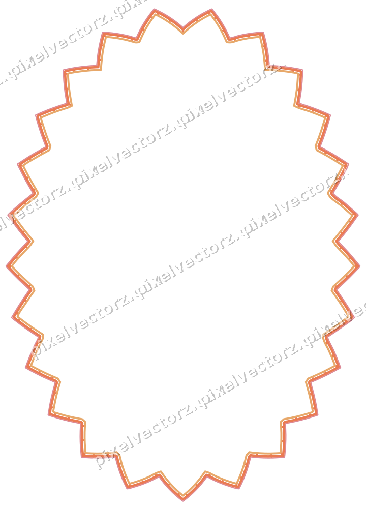 Decorative line art frame in red and orange with oval and zigzag edge