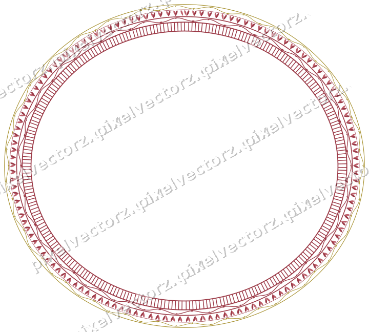 Decorative line art frame in dark pink and red with oval