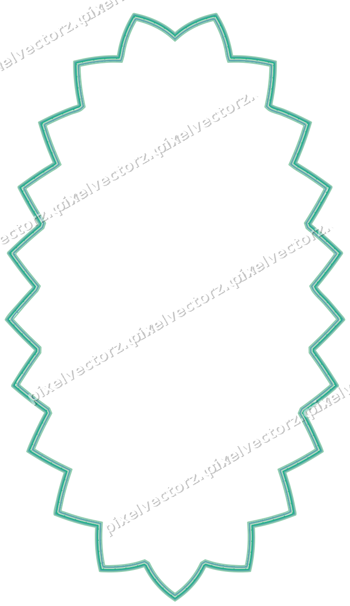 Decorative line art frame in green and teal with oval and zigzag edge