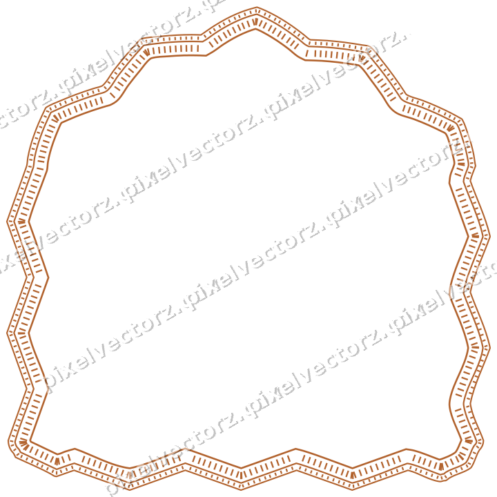 Decorative line art frame in dark green and orange with label plaque