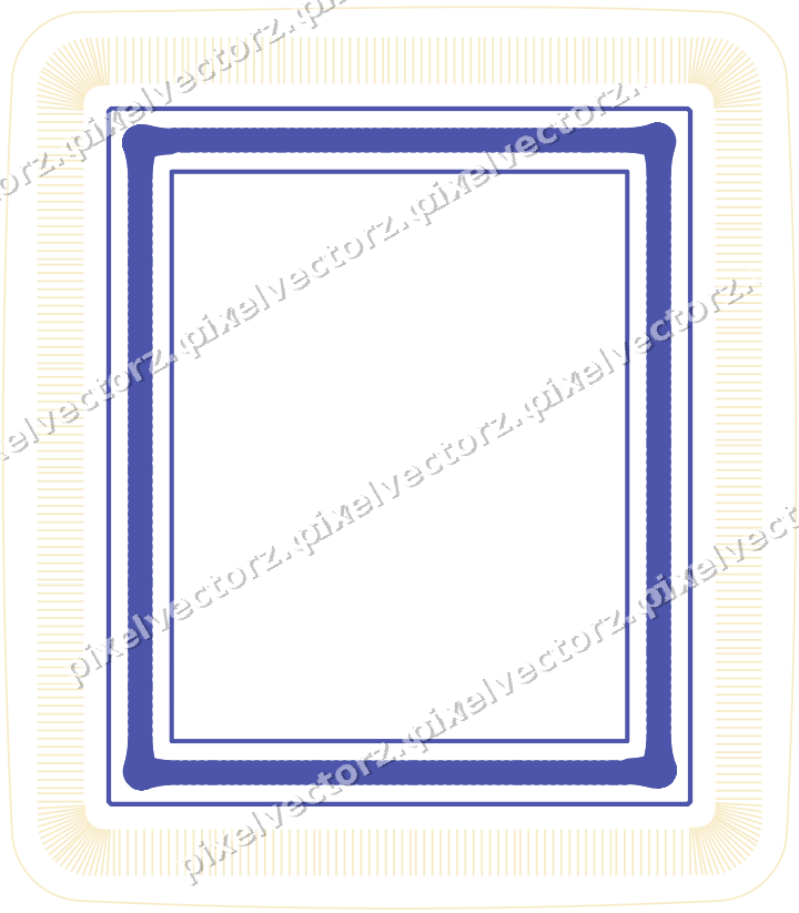 Decorative line art frame in dark blue and amber with label plaque