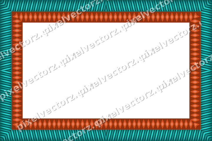 Decorative picture frame border in orange and teal with rope moulding