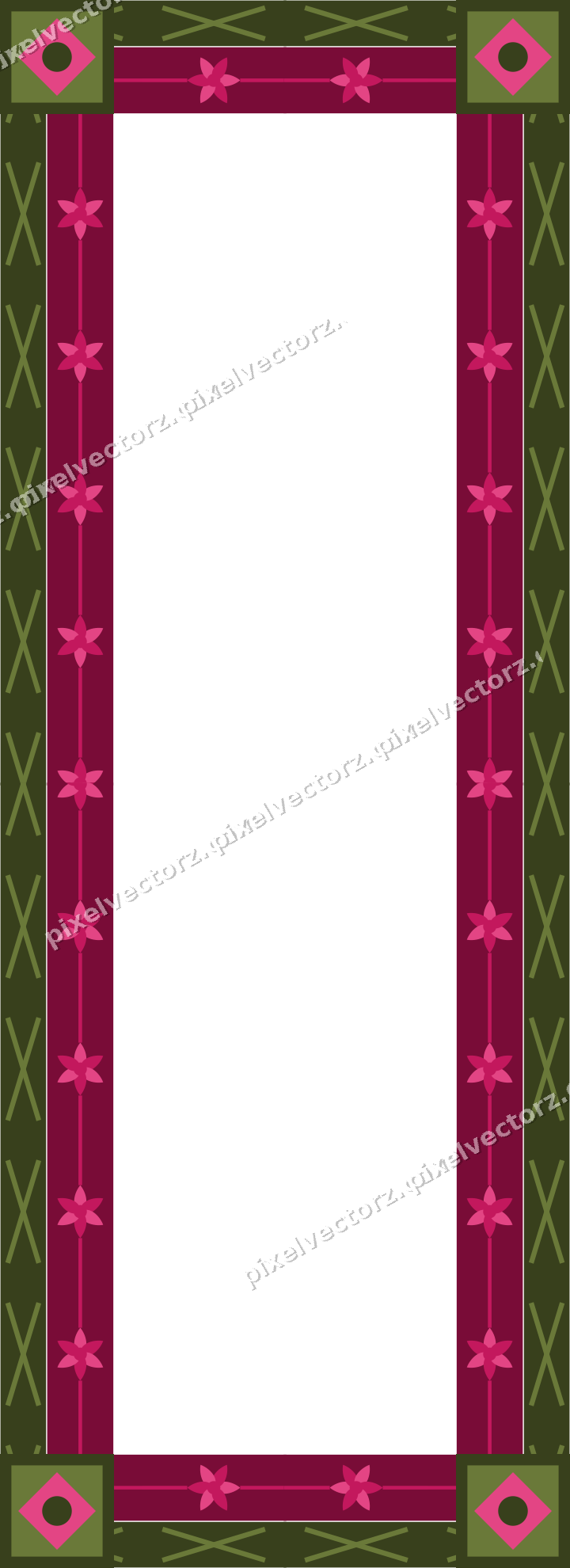 Decorative picture frame border in lime and pink with cross band