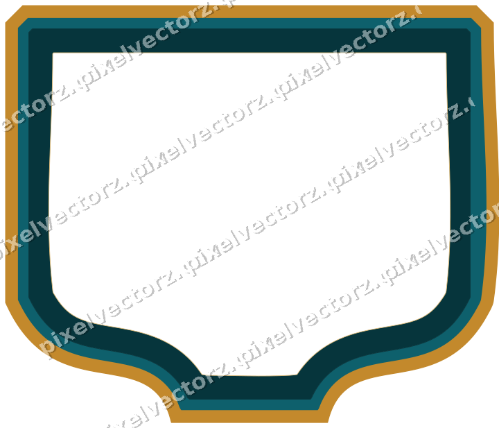 Decorative line art frame in amber and dark teal with label plaque