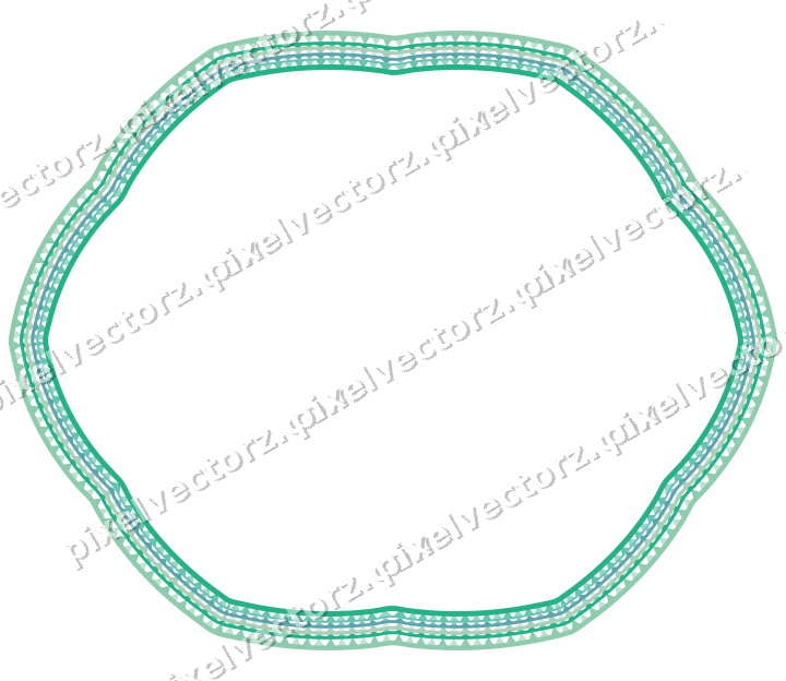 Decorative line art frame in green and teal with oval and zigzag edge