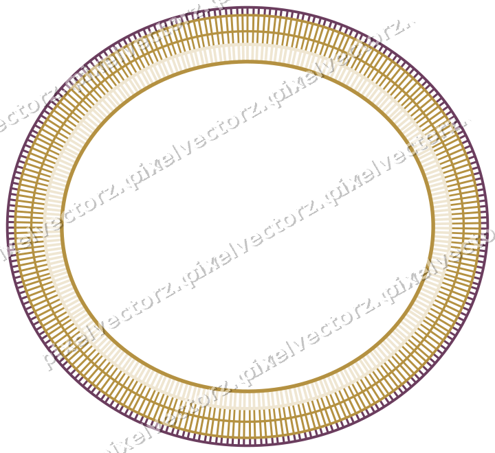 Decorative line art frame in dark magenta and amber with oval