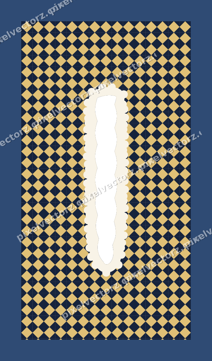 Decorative patterned mat frame in dark blue with harlequin diamonds