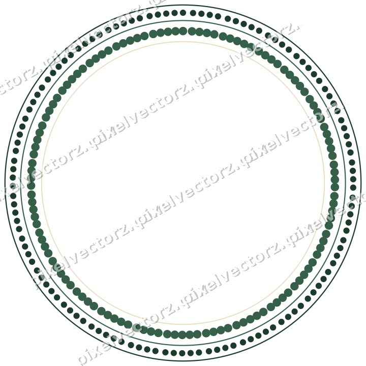 Decorative line art frame in dark green and orange with oval