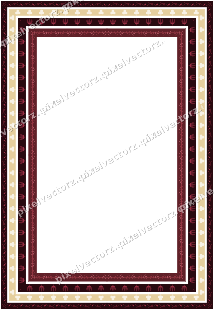Decorative picture frame border in dark pink and red with trefoil band