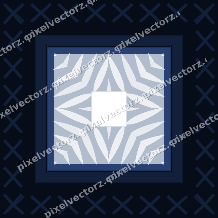 Decorative picture frame border in dark blue and white with cross band