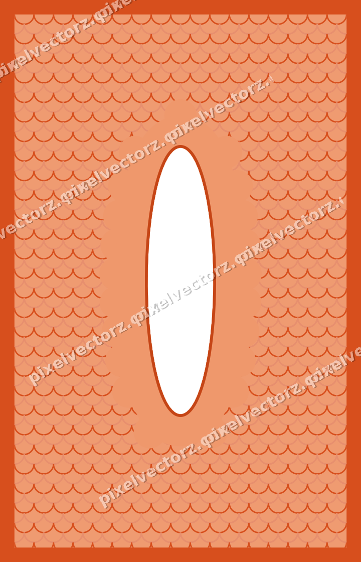 Decorative patterned mat frame in orange and teal with scallop scales