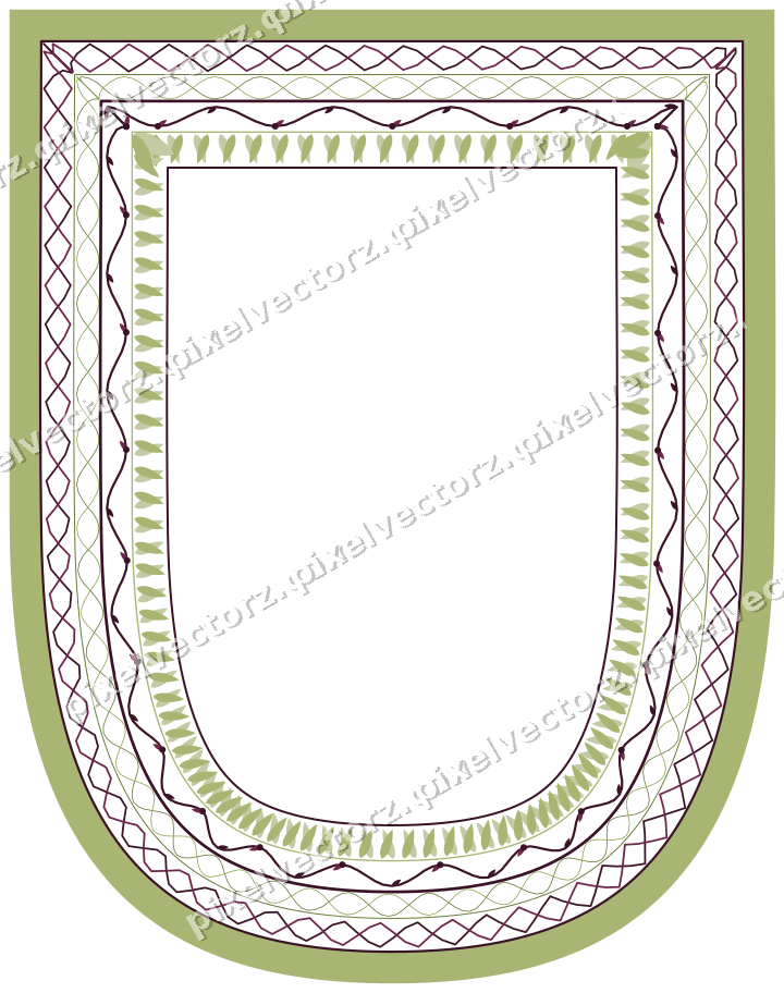 Decorative line art frame in lime and pink with shield and solid band