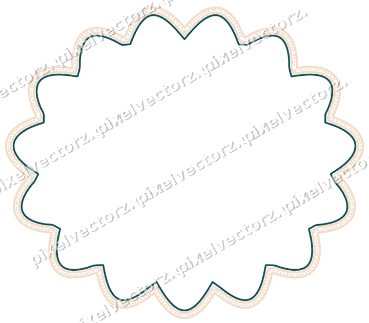 Decorative line art frame in dark teal and orange with oval