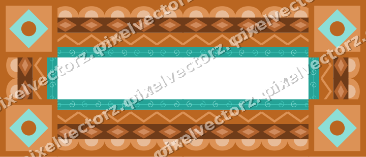 Decorative picture frame border in orange and teal with scale band