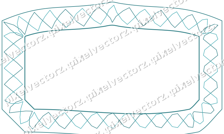 Decorative line art frame in dark teal and orange with label plaque