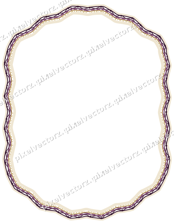 Decorative line art frame in dark magenta and amber with label plaque