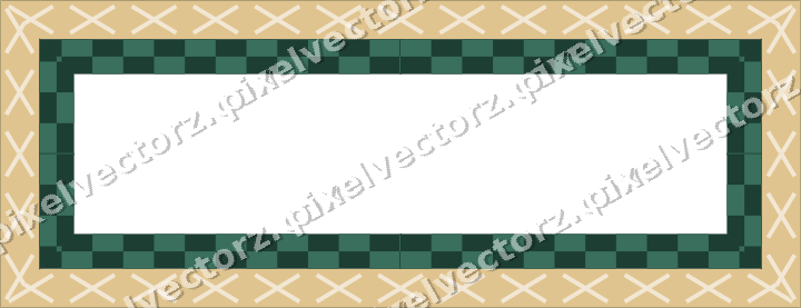 Decorative picture frame border in dark green and red with cross band