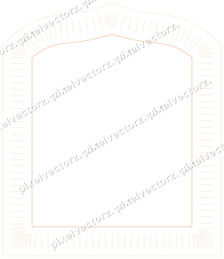 Decorative line art frame in blue and orange with label plaque