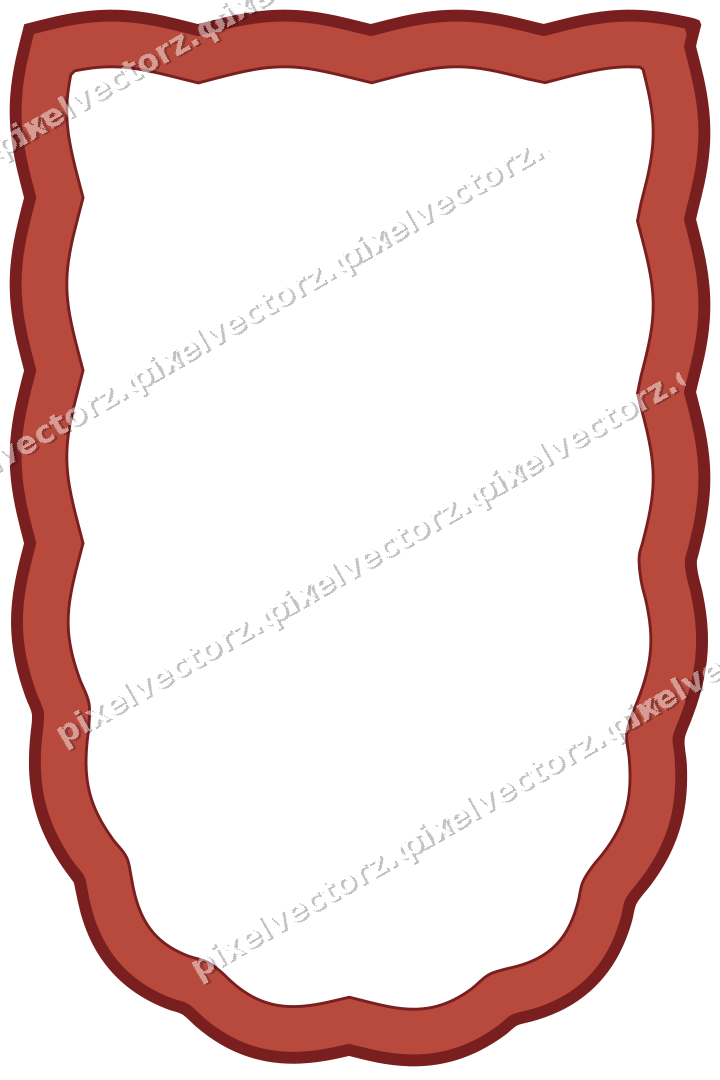 Decorative line art frame in dark red and dark green with shield