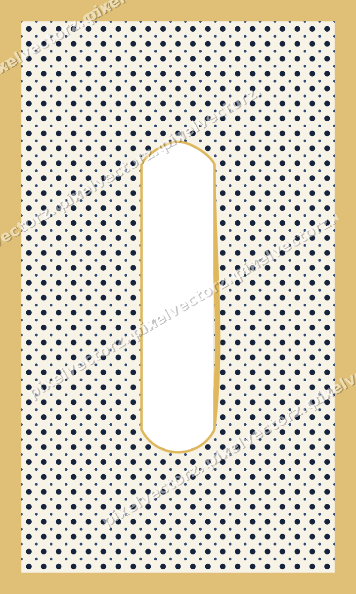 Decorative patterned mat frame in dark blue and amber with polka dots