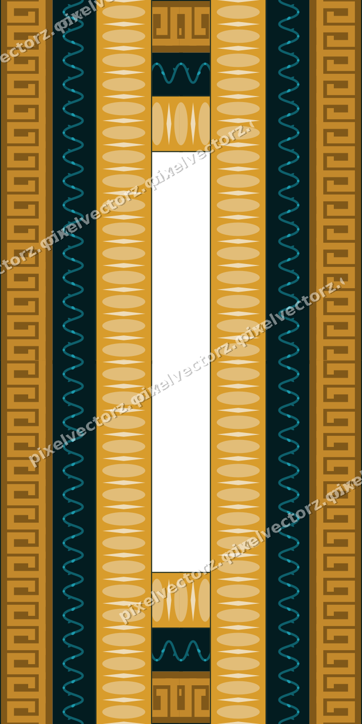 Decorative picture frame border in amber and dark teal with greek key