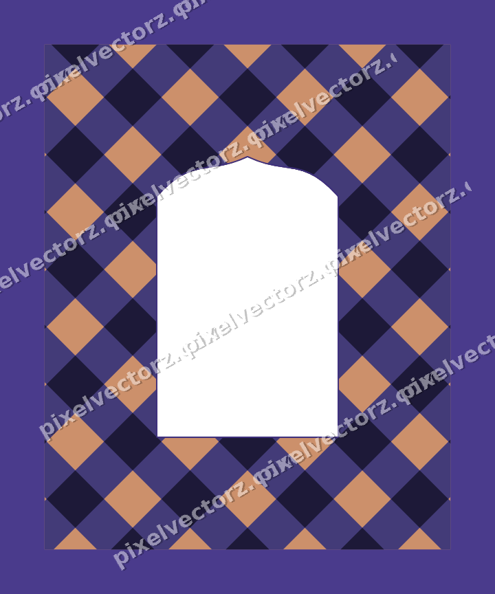 Decorative patterned mat frame in orange and blue with gingham check