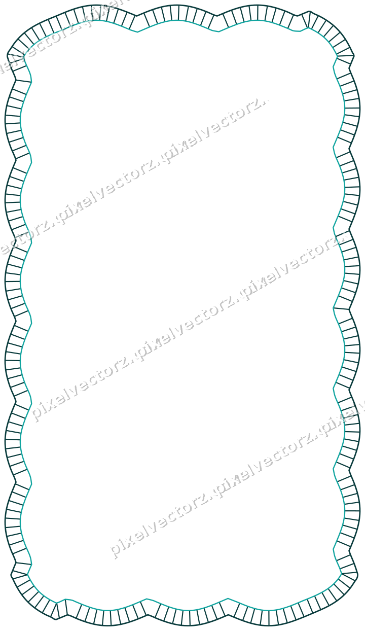 Decorative line art frame in orange and teal with label plaque