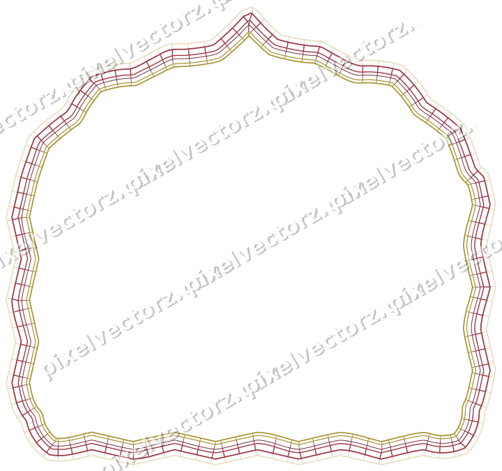 Decorative line art frame in dark pink and red with label plaque