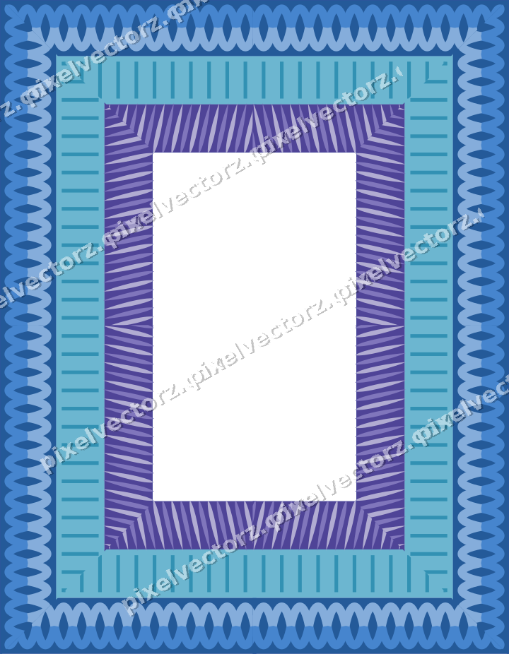 Decorative picture frame border in blue and cyan with guilloche
