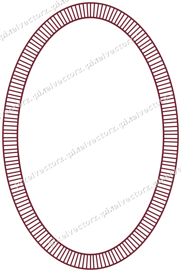 Decorative line art frame in dark pink and red with oval and hatching