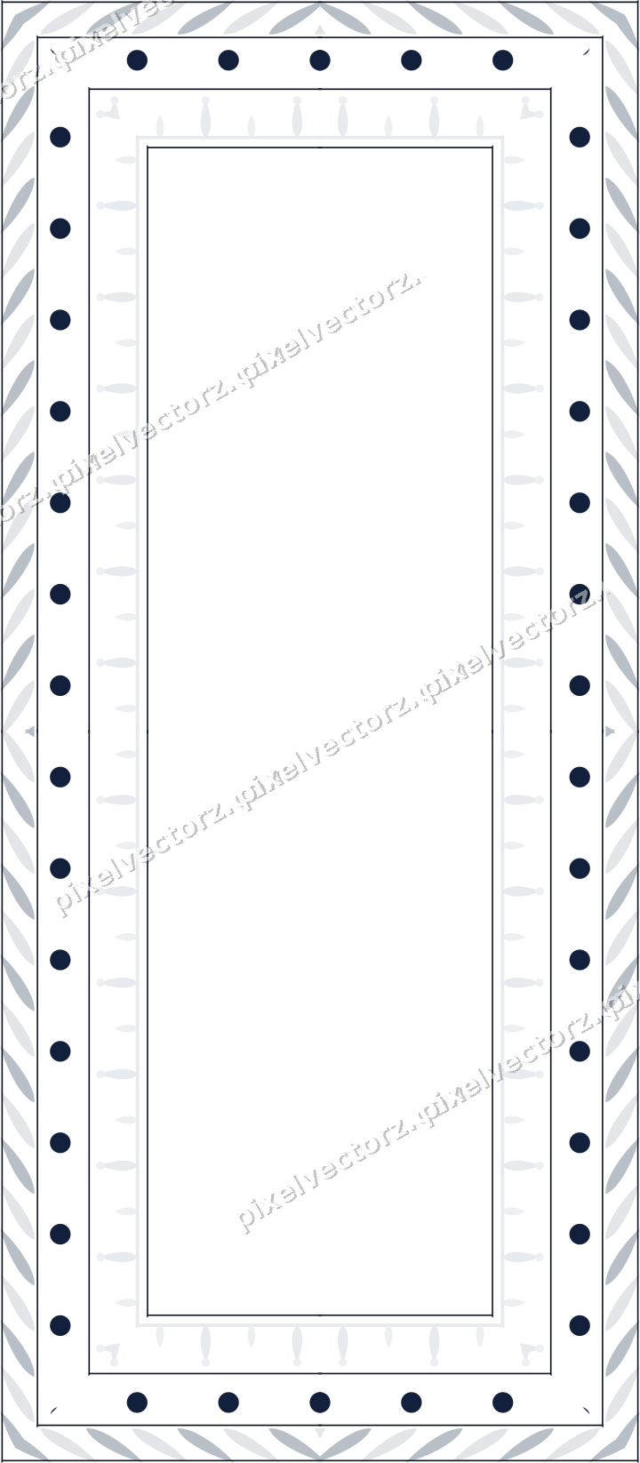 Decorative picture frame border in dark blue with bud and stem