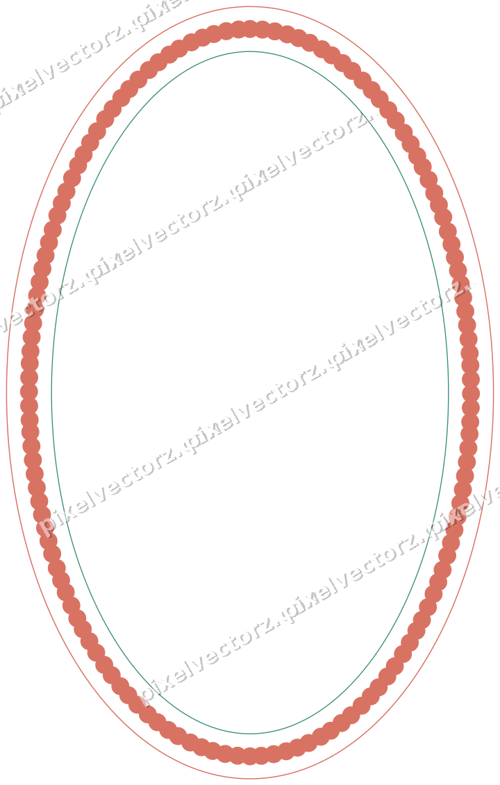 Decorative line art frame in amber and green with oval and dotted line
