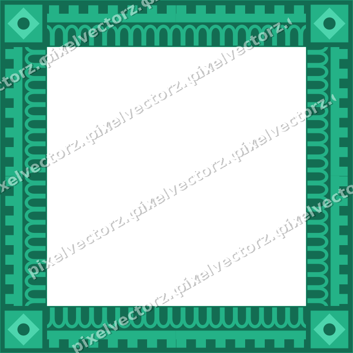 Decorative picture frame border in green and teal with step band
