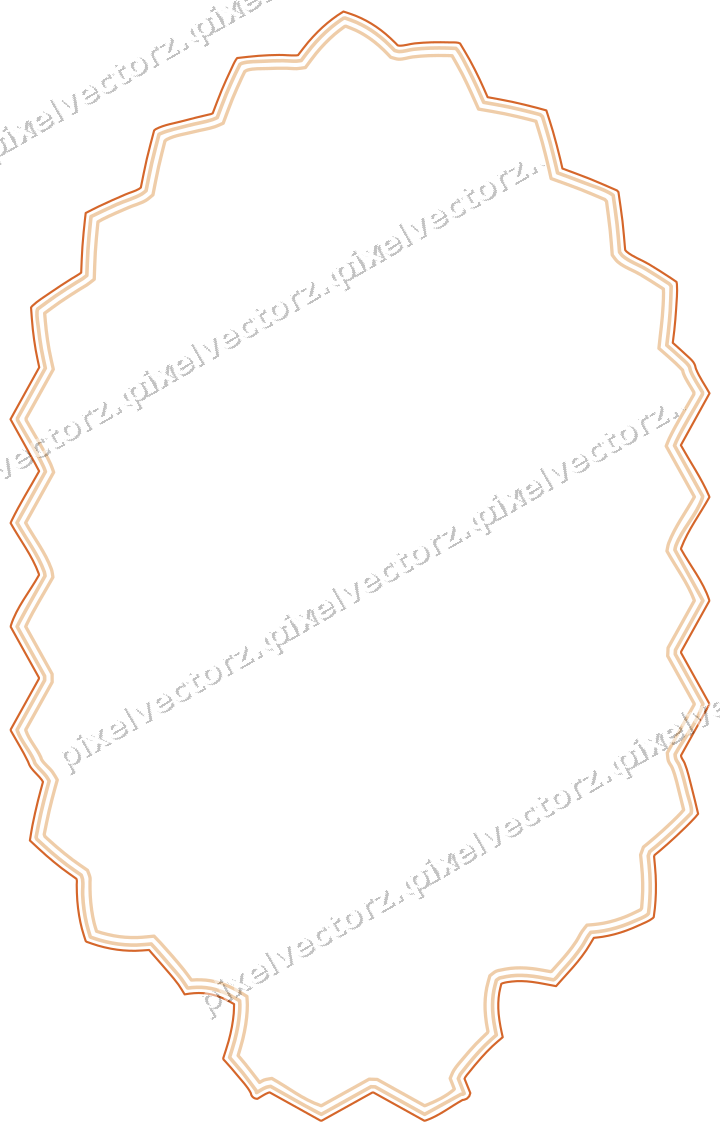 Decorative line art frame in dark blue and orange with label plaque