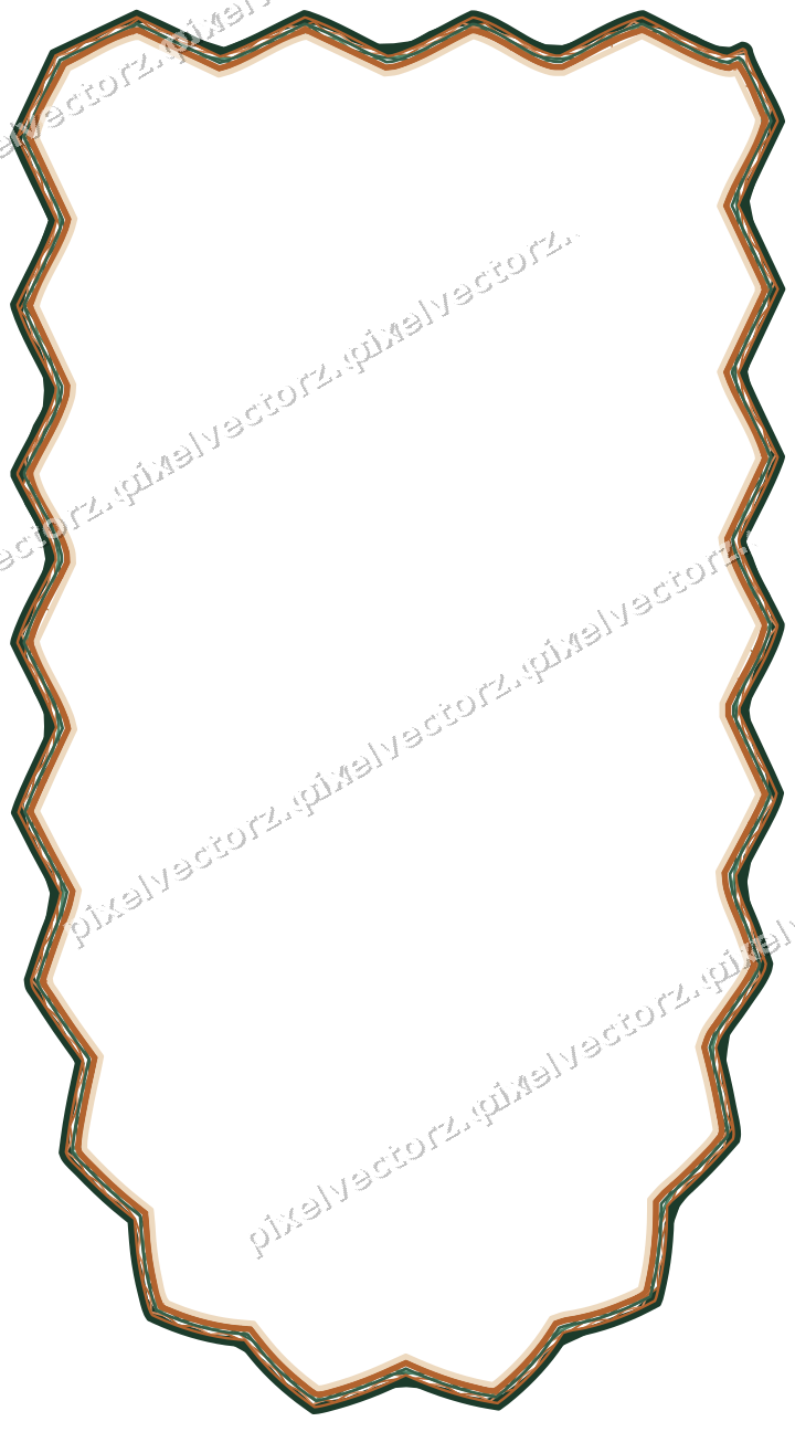 Decorative line art frame in dark green and orange with shield