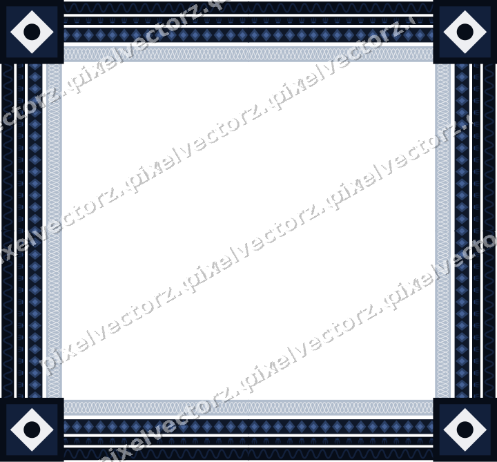 Decorative picture frame border in dark blue and white with wave band